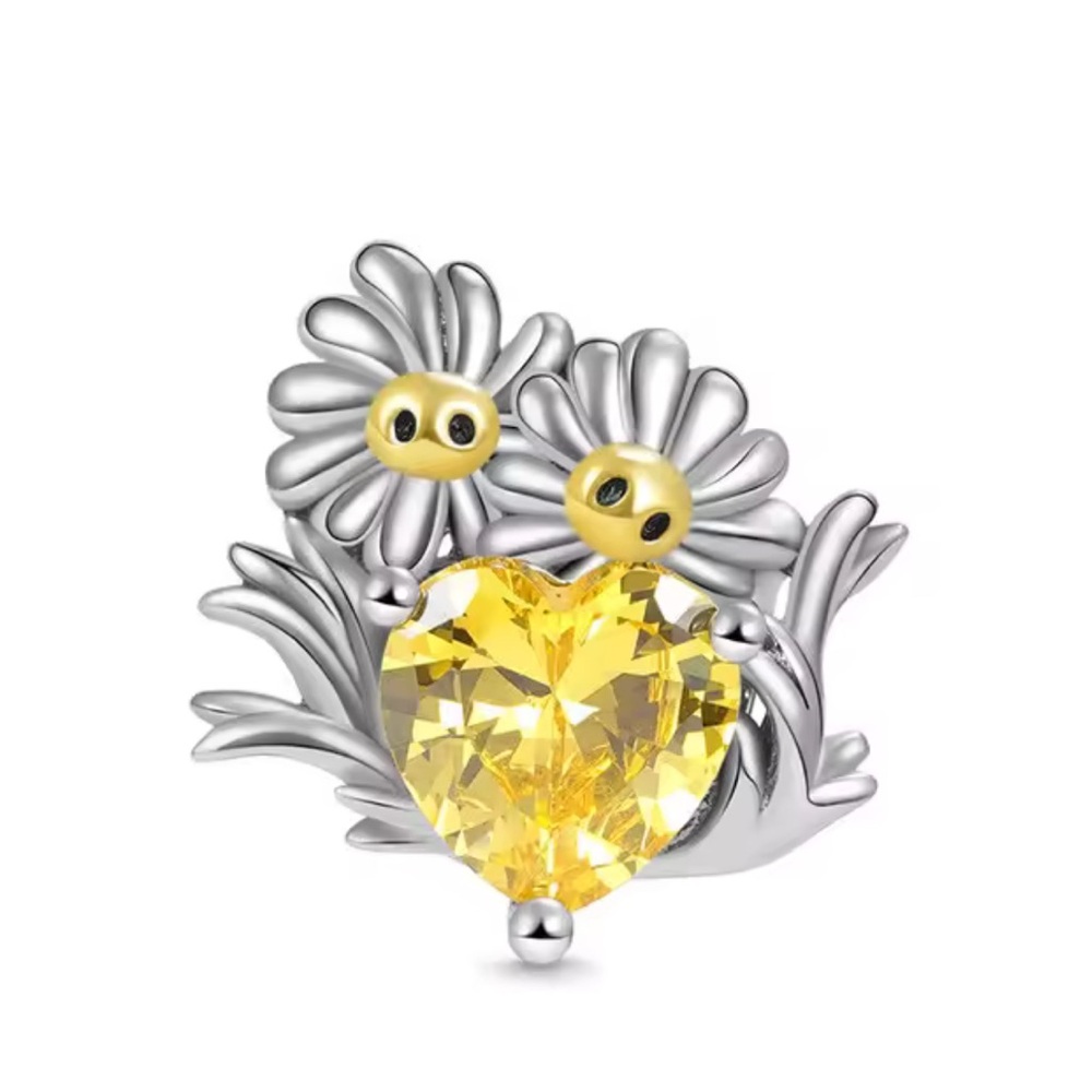 Silver and Yellow Floral Heart Pendant